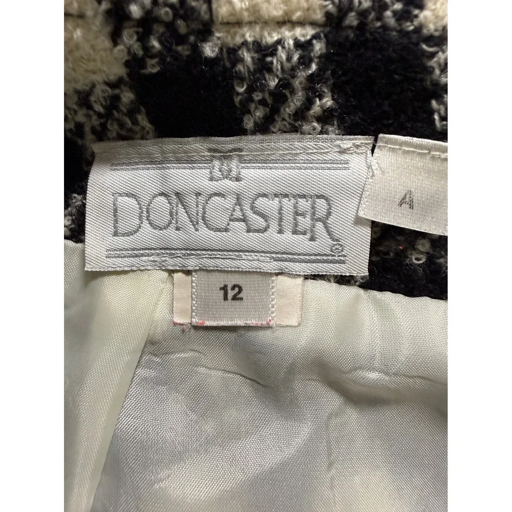 Doncaster Womens Checkered Pencil Skirt 12 Black Cream Textured Lined